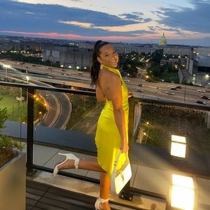 Asymmetrical Hem Satin Dress- Lemon